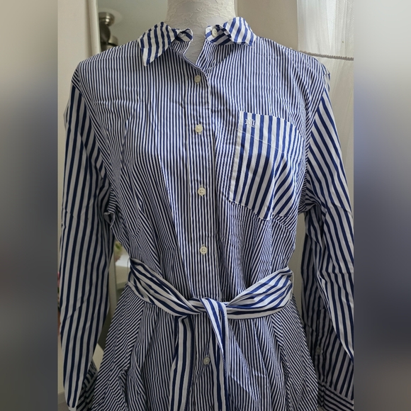 NWT Ralph Lauren Blue & White Striped Shirt Dress Sz. 16W - Picture 4 of 8